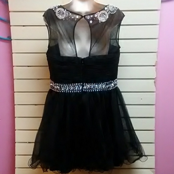 Black cocktail dress with rhinestone beaded trim - Picture 3 of 4